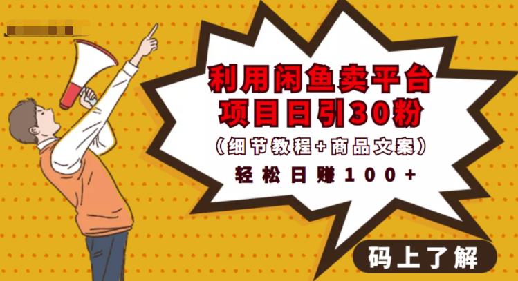 利用闲鱼卖平台项目课程资源日引流30 精准粉丝，轻松日赚100 ，积累人脉可实现二次变现（细节教程 商品文案）-创想网