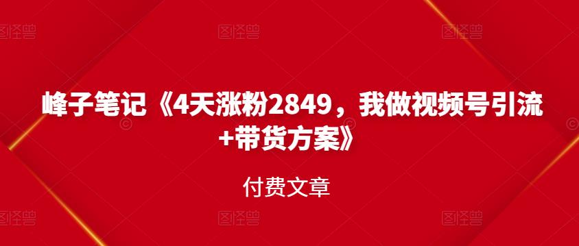 峰子笔记《4天涨粉2849，我做视频号引流 带货方案》付费文章-创想网