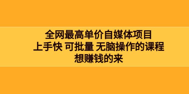 全网最单高价自媒体项目：上手快 可批量 无脑操作的课程，想赚钱的来-创想网