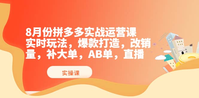 8月份拼多多实战运营课，实时玩法，爆款打造，改销量，补大单，AB单，直播-创想网