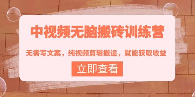 中视频无脑搬砖训练营：无需写文案，纯视频剪辑搬运，就能获取收益-创想网