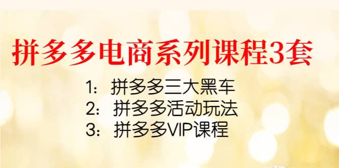 拼多多电商系列课程3套：拼多多三大黑车 拼多多活动玩法 拼多多VIP课程-创想网