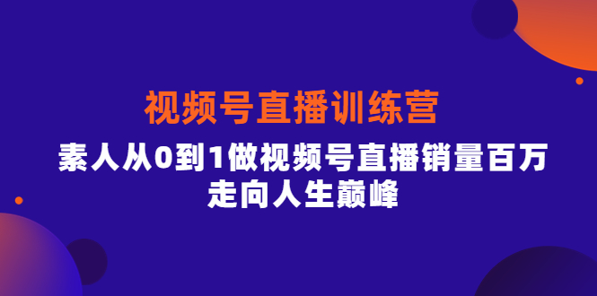 视频号直播训练营，素人从0到1做视频号直播销量百万，走向人生巅峰-创想网