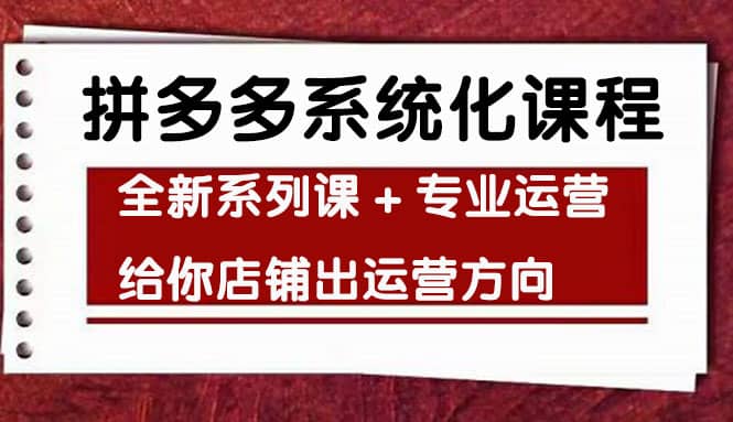 车神陪跑，拼多多系统化课程，全新系列课 专业运营给你店铺出运营方向-创想网