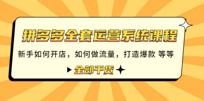 拼多多全套运营系统课程：新手如何开店 如何做流量 打造爆款 等等 全部干货-创想网