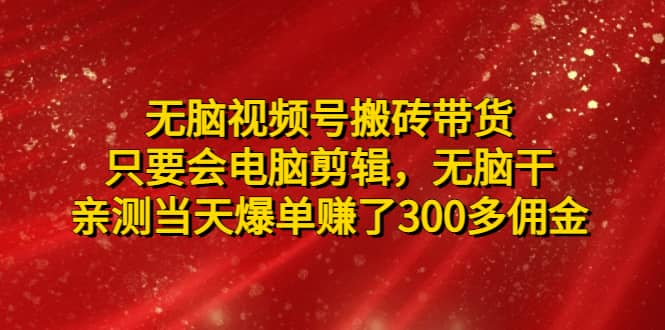 无脑视频号搬砖带货，只要会电脑剪辑，无脑干-创想网