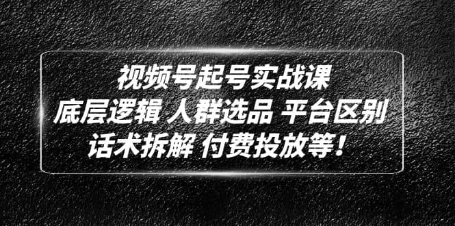 视频号起号实战课：底层逻辑 人群选品 平台区别 话术拆解 付费投放等-创想网