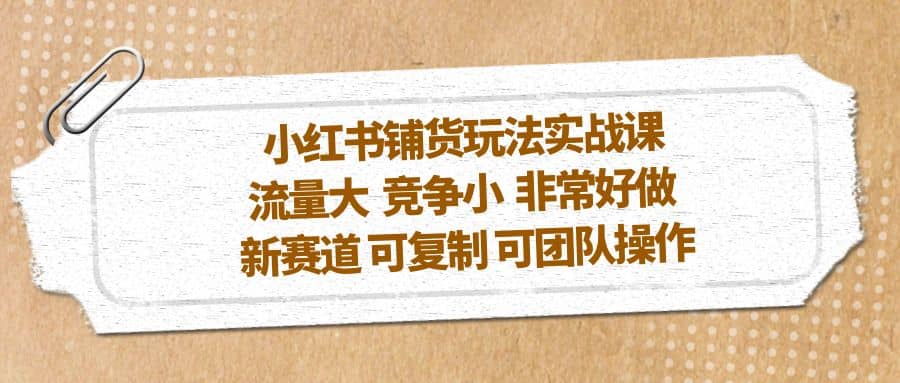 小红书铺货玩法实战课，流量大 竞争小 非常好做 新赛道 可复制 可团队操作-创想网