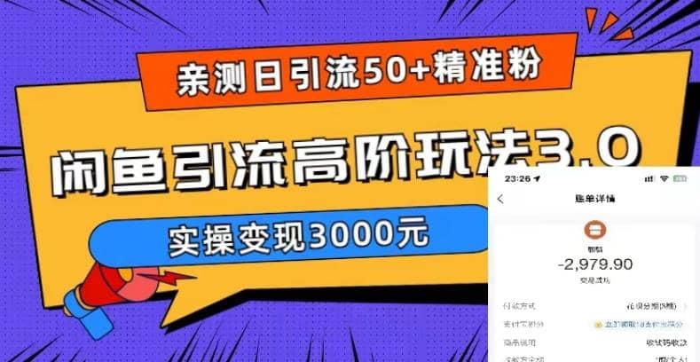 实测日引50 精准粉，闲鱼引流高阶玩法3.0，实操变现3000元-创想网