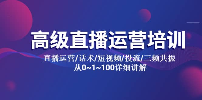 高级直播运营培训 直播运营/话术/短视频/投流/三频共振 从0~1~100详细讲解-创想网