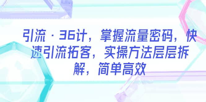 引流·36计，掌握流量密码，快速引流拓客，实操方法层层拆解，简单高效-创想网
