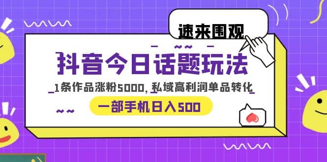 抖音今日话题玩法，1条作品涨粉5000，私域高利润单品转化 一部手机日入500-创想网