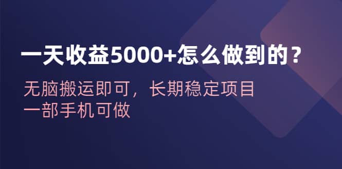 一天收益5000 怎么做到的？无脑搬运即可，长期稳定项目，一部手机可做-创想网