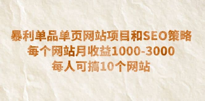 暴利单品单页网站项目和SEO策略 每个网站月收益1000-3000 每人可搞10个-创想网