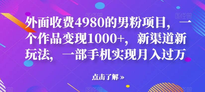 外面收费4980的男粉项目，一个作品变现1000 ，新渠道新玩法，一部手机实现月入过万【揭秘】-创想网