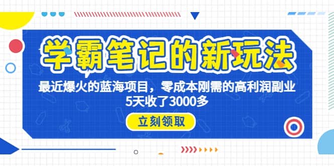 学霸笔记新玩法，最近爆火的蓝海项目，0成本高利润副业，5天收了3000多-创想网