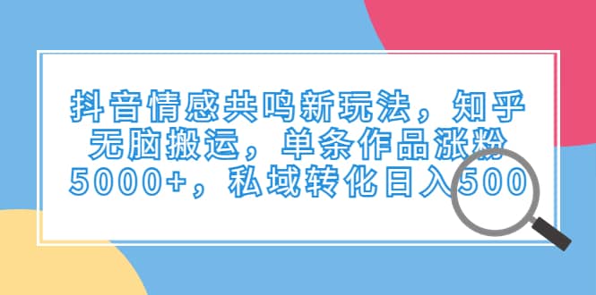 抖音情感共鸣新玩法，知乎无脑搬运，单条作品涨粉5000 ，私域转化日入500-创想网