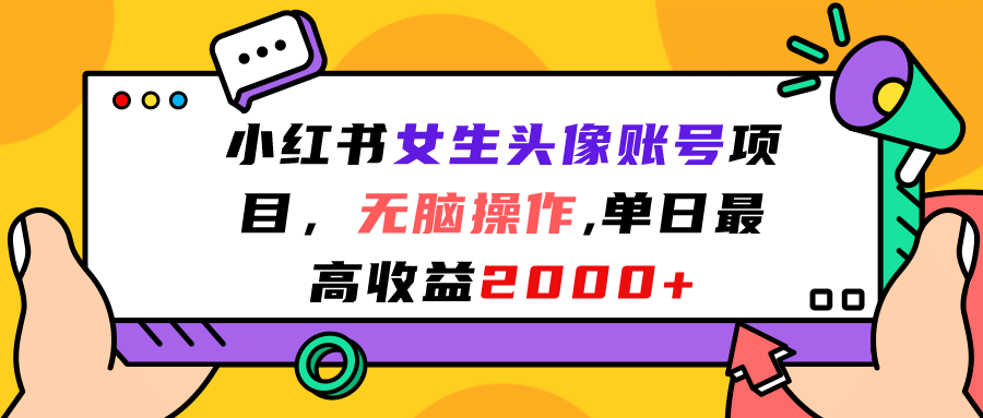小红书女生头像账号项目，无脑操作，单日最高收益2000-创想网