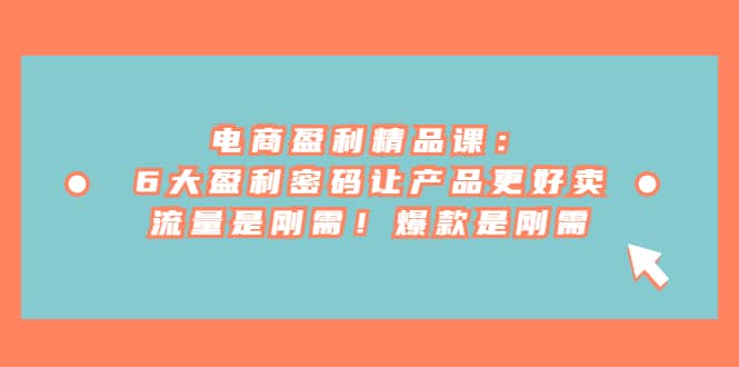 电商 盈利精品课：6大盈利 密码让产品更好卖，流量是刚需！爆款是刚需-创想网