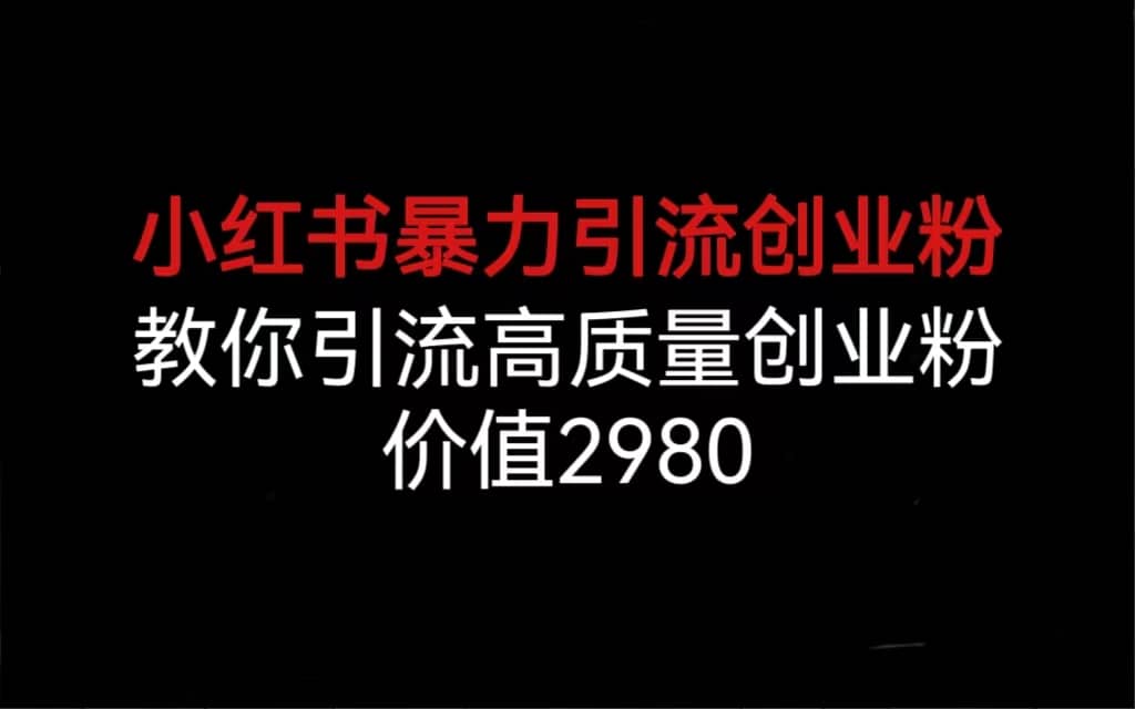 小红书暴力引流创业粉，教你引流高质量创业粉，价值2980-创想网