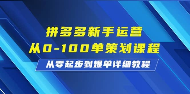 拼多多新手运营从0-100单策划课程，从零起步到爆单详细教程-创想网