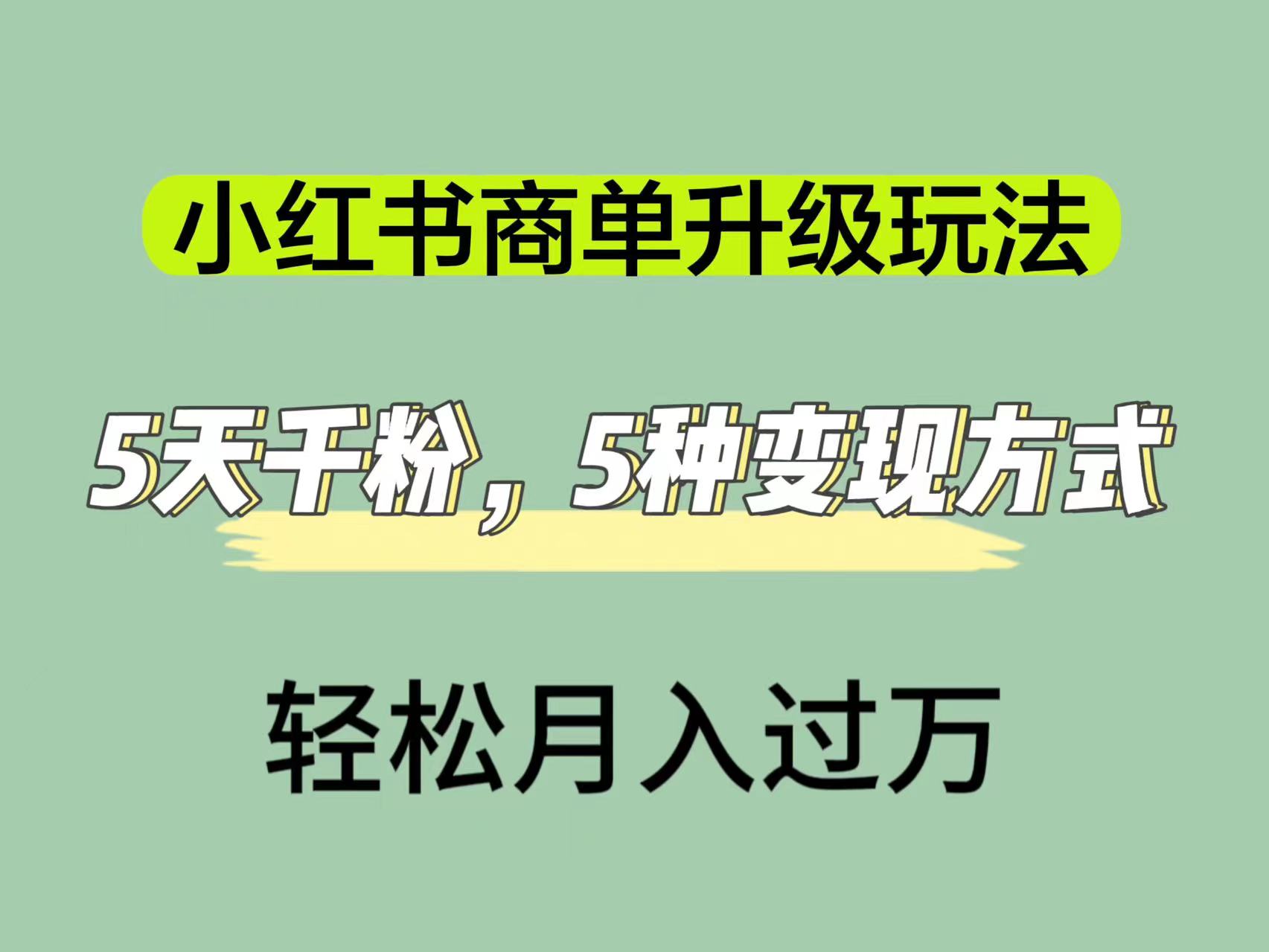 小红书商单升级玩法，5天千粉，5种变现渠道，轻松月入1万-创想网