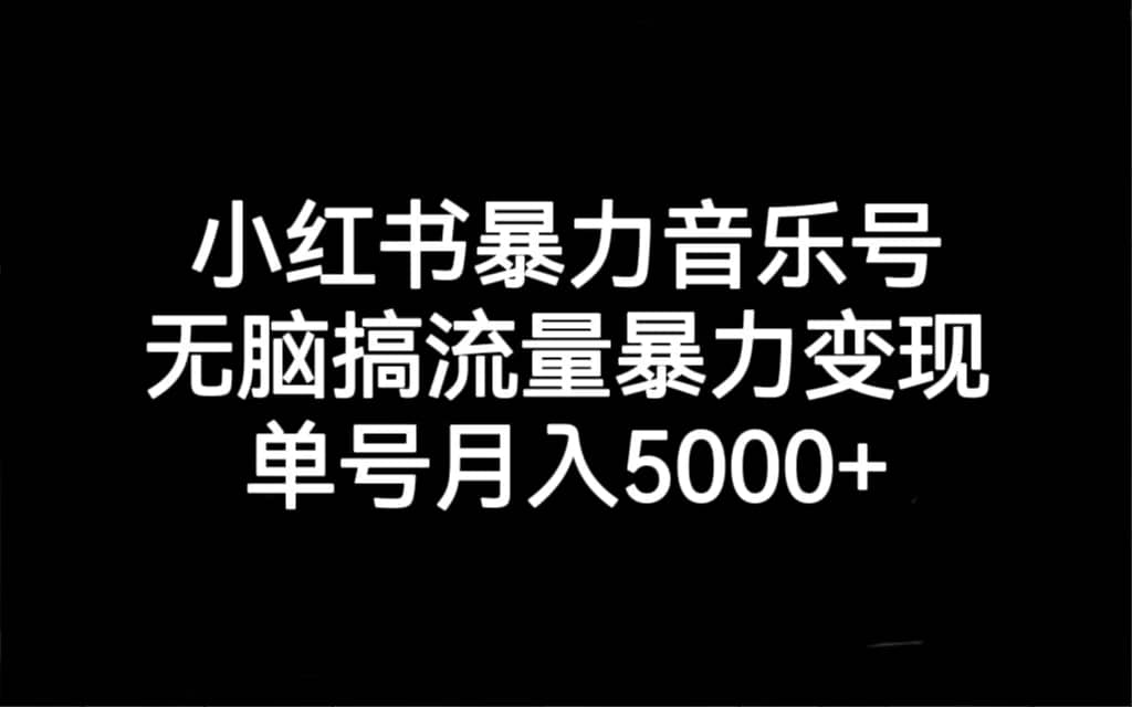 小红书暴力音乐号，无脑搞流量暴力变现，单号月入5000-创想网