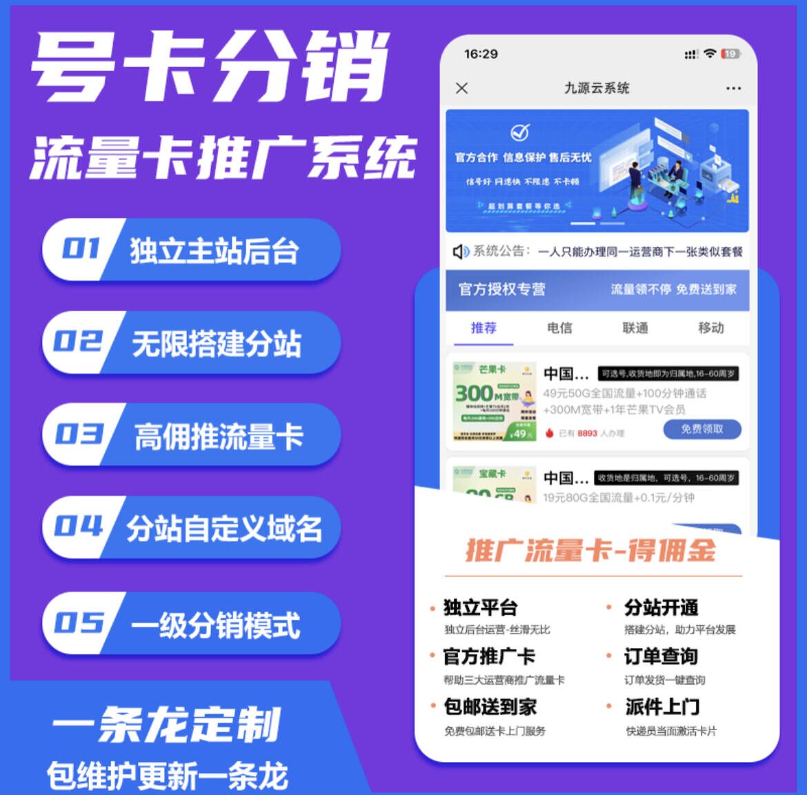 号卡CPS系统运营商直推系统搭建高返佣无限分站-创想网