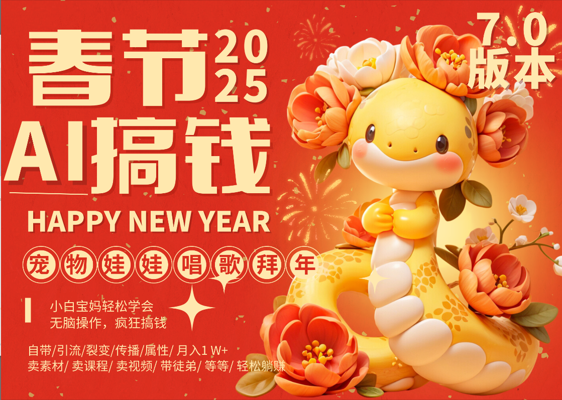 AI春节搞钱7.0升级版 蝴蝶号超火爆萌宠唱歌拜年  AI一键制作 批量出内容   春节做轻松躺赚 每日轻松十分钟  月赚米1W+  抓紧冲！可做视频 可卖素材只带小白和宝妈！-创想网