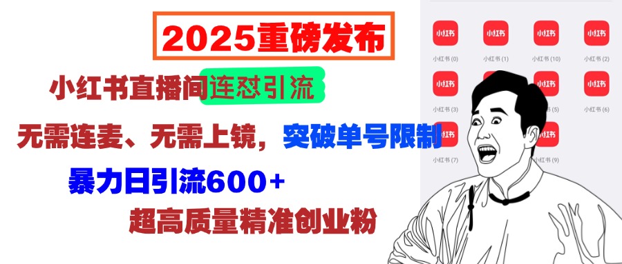 2025重磅发布：小红书直播间连怼引流，无需连麦、无需上镜，突破单号限制，暴力日引流600+超高质量精准创业粉-创想网