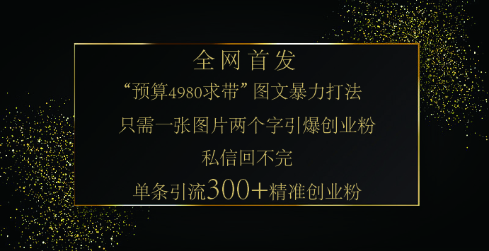 小红书，“预算 4980 带我飞” 的神奇图片引流法，堪称涨粉核武器！只需一张图，就能单条笔记凭借此方法，轻松引流 300 + 精准创业粉！-创想网
