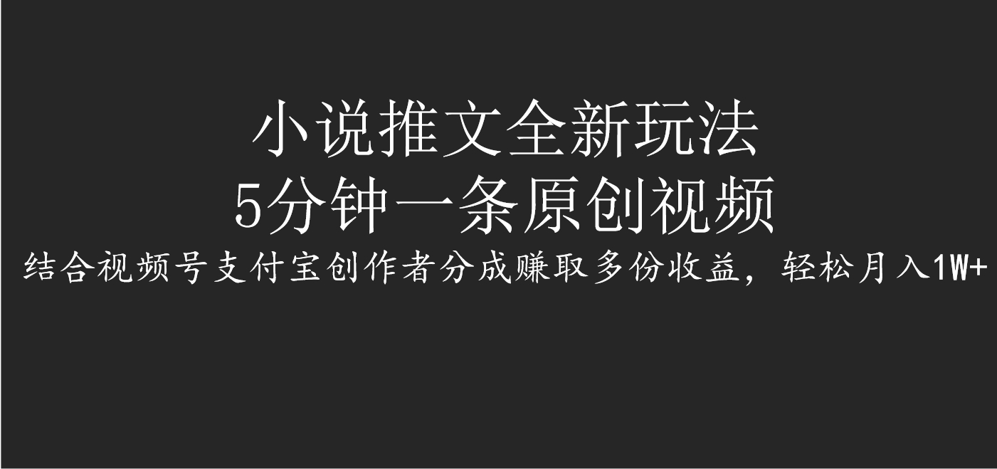 小说推文全新玩法，5分钟一条原创视频，结合视频号支付宝创作者分成赚取多份收益，轻松月入1W+-创想网