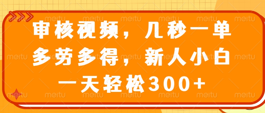 审核视频项目，几秒一单，多劳多得，新人小白一天轻松300+-创想网