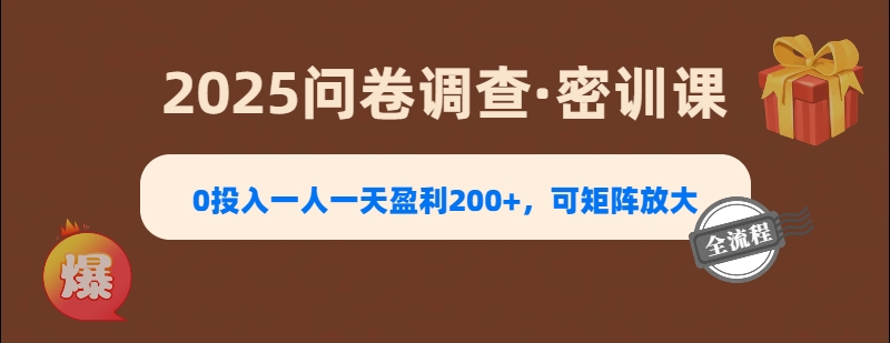 2025《问卷调查》0投入一人一天盈利200+，可矩阵放大-创想网