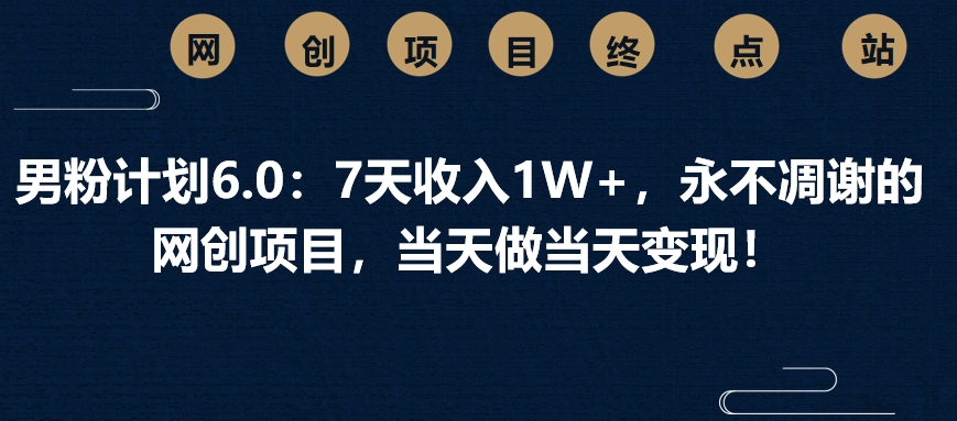 男粉计划6.0：7天收入1W+，永不凋谢的网创项目，当天做当天变现！-创想网