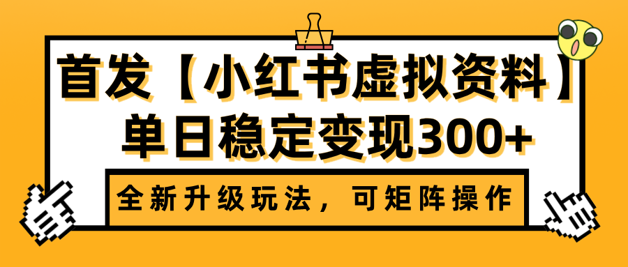 首发【小红书虚拟资料】全新升级玩法，可矩阵操作，单日稳定变现300+-创想网