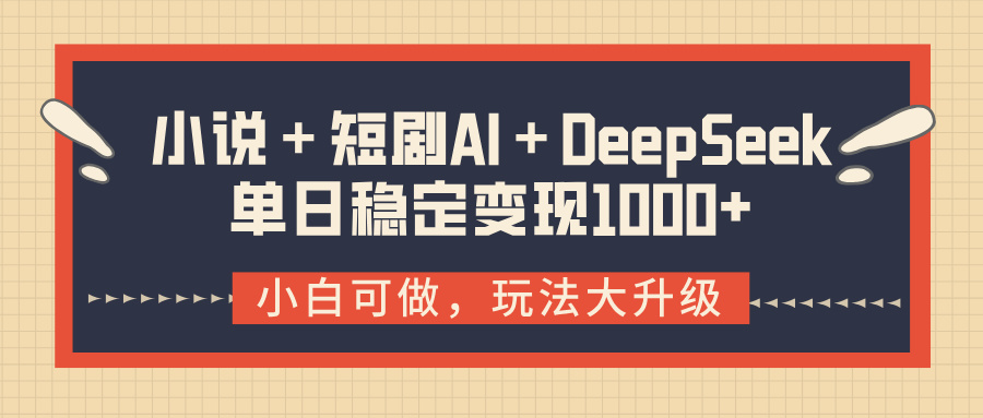 小说＋短剧AI＋DeepSeek结合变现，单日稳定变现1000+-创想网