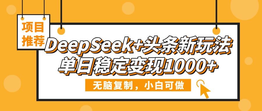 DeepSeek+头条新玩法，无脑复制，小白可做，单日稳定变现1000+-创想网