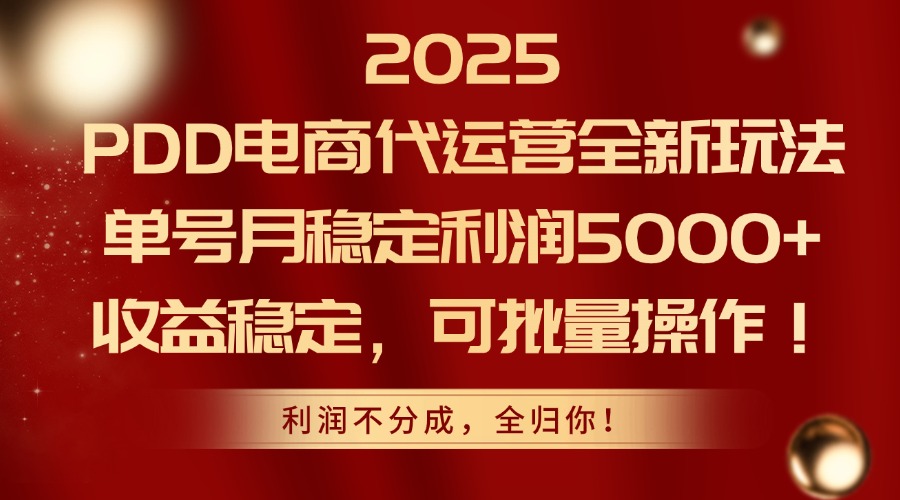 2025 PDD电商代运营全新玩法，单号月稳定利润5000+，收益稳定，可批量操作！-创想网