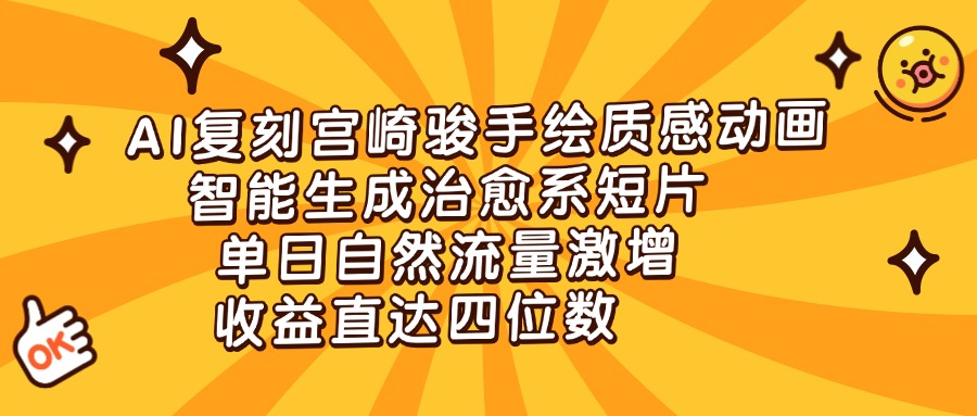AI复刻宫崎骏手绘质感动画，智能生成治愈系短片，单日自然流量激增，收益直达四位数-创想网