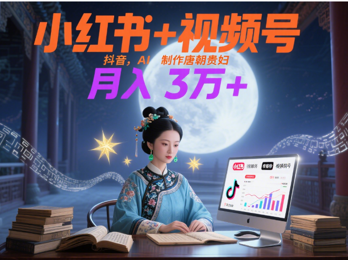 小红书+视频号+抖音，AI轻松制作唐朝贵妇IP，毒鸡汤、励志、减肥瘦身、养生赛道轻松切入，每天30分钟，轻松产出N条，月入3万+ -创想网