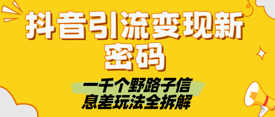 抖音引流变现新密码！一千个野路子信息差玩法全拆解-创想网