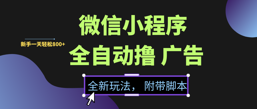 微信小程序挂机撸广告，全新玩法，新手一天轻松800+【附带脚本】-创想网