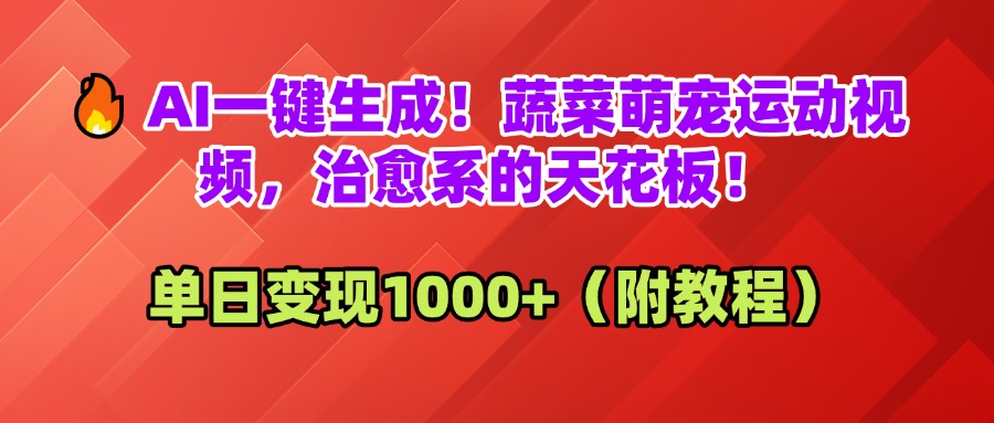 AI一键生成！蔬菜萌宠运动视频，治愈系的天花板！单日变现1000+（附教程）-创想网