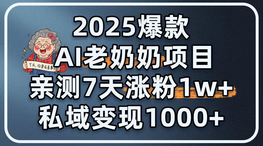 2025爆款 AI 老奶奶项目：亲测 7 天涨粉 1W+，私域变现 1000+-创想网