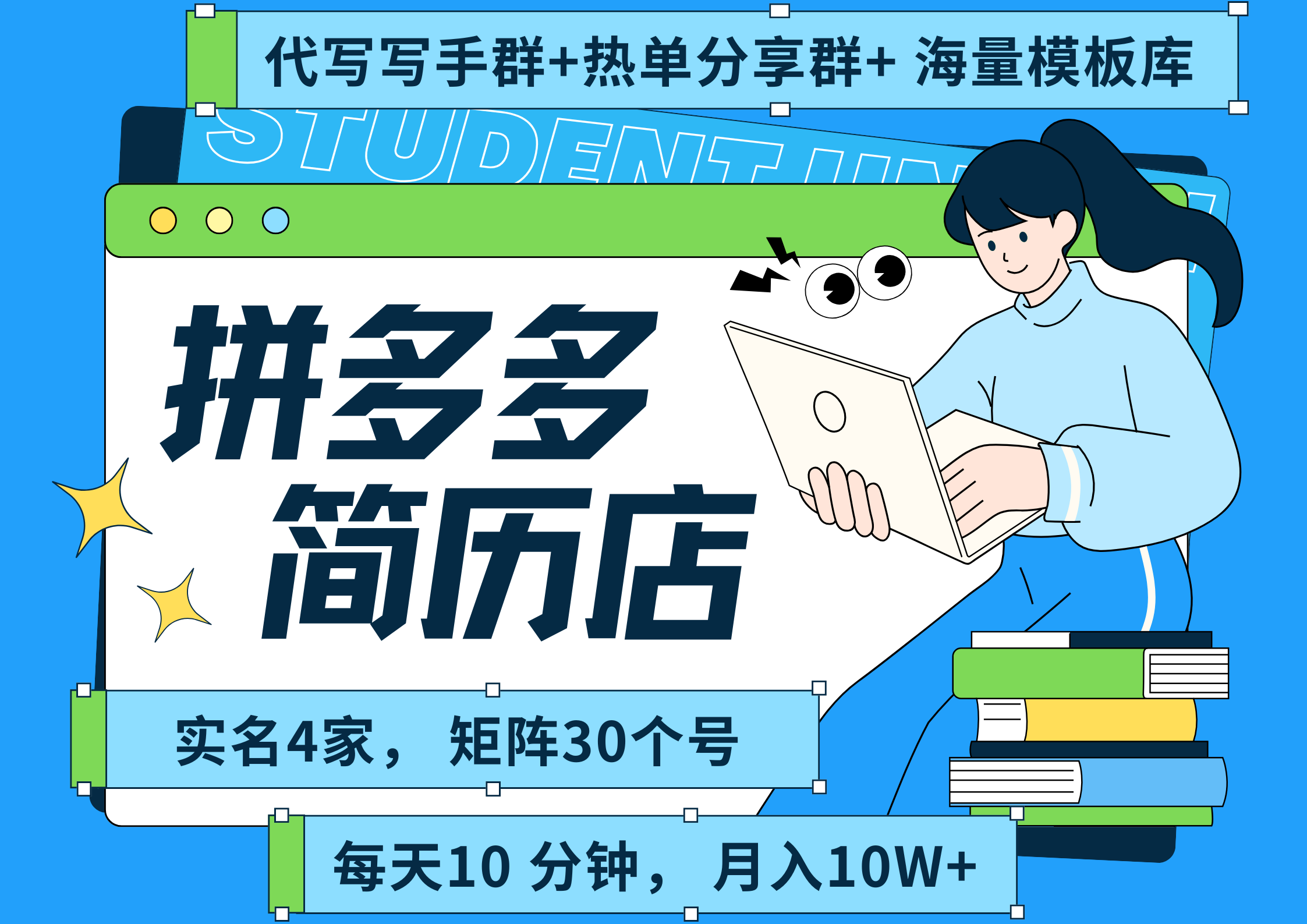 拼多多 虚拟资料 简历 海报代写 全SOP流程 毫无保留分享（含后端资料以及代写渠道）每天十分钟 每人实名四个店  矩阵30个账号  轻轻松松 月入10W-创想网