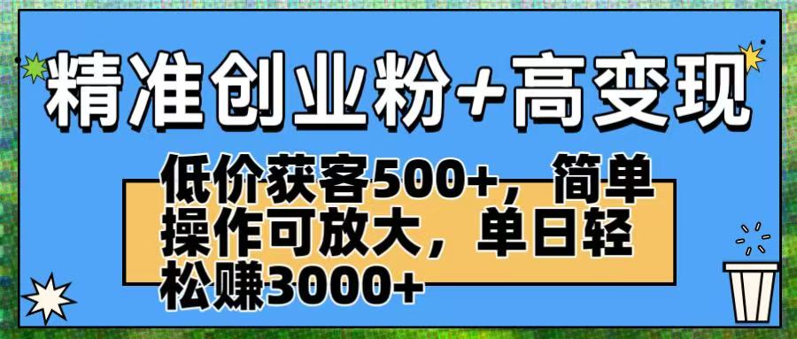 精准创业粉+高变现：低价获客500+，简单操作可放大，单日轻松赚3000+-创想网