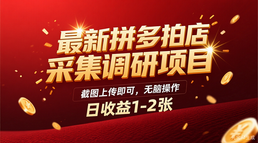最新拼多多拍店采集调研项目，截图上传即可，无脑操作，日收益1-2张-创想网