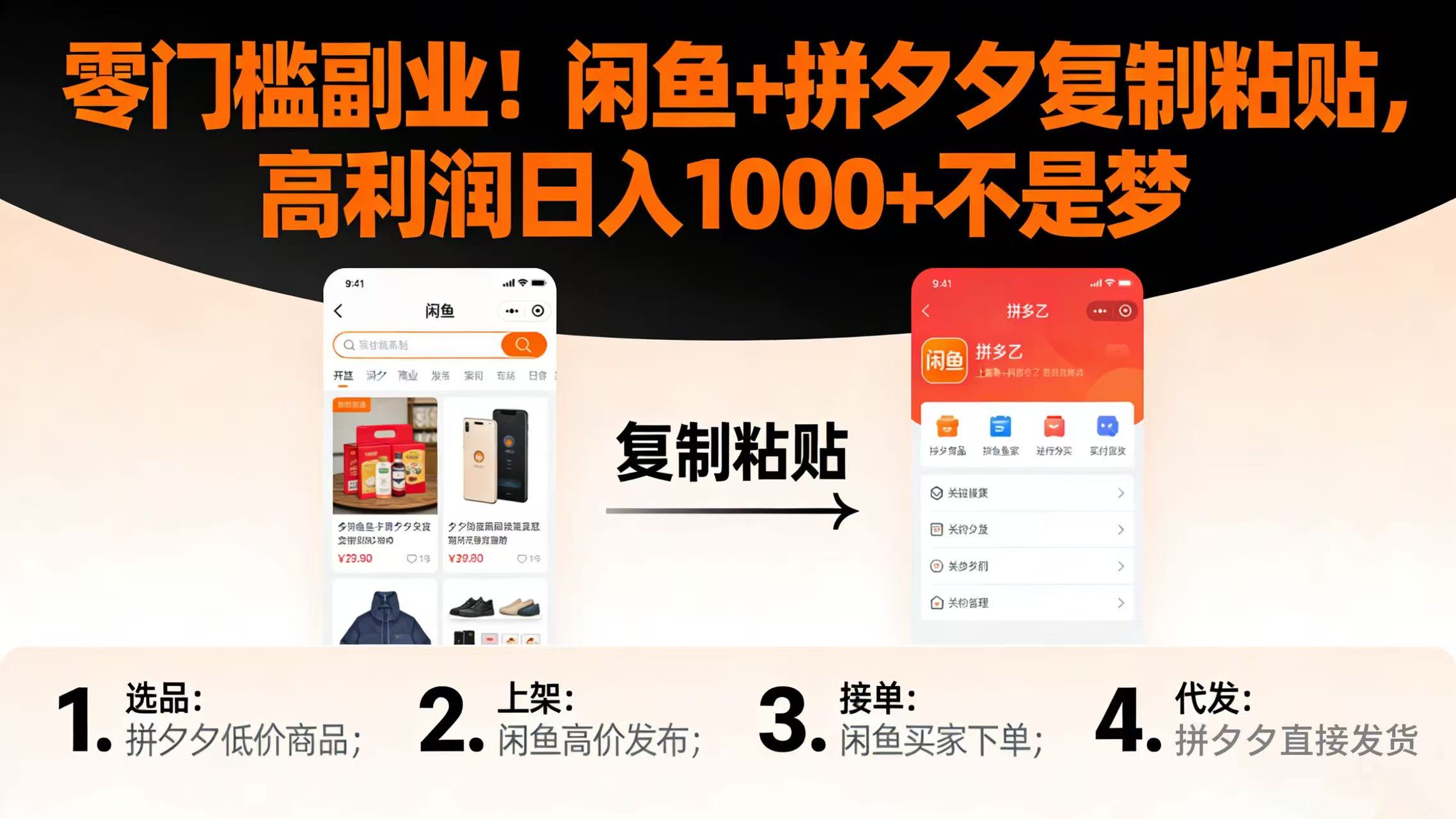 零门槛副业！闲鱼 + 拼夕夕复制粘贴，高利润日入 1000 + 不是梦-创想网