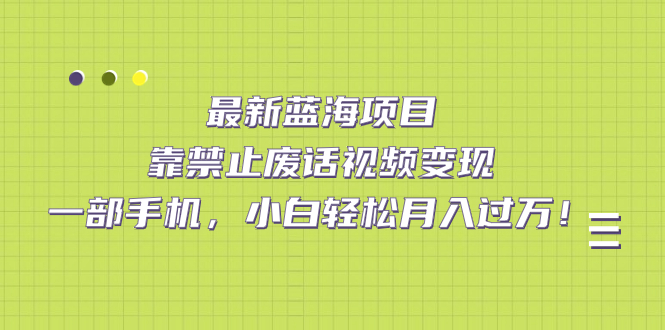 最新蓝海项目，靠禁止废话视频变现，一部手机，小白轻松月入过万！-创想网